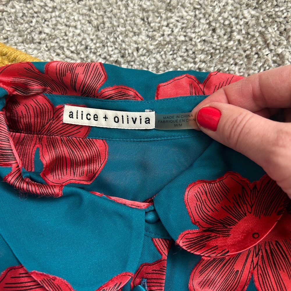 Floral Sheer Blouse - Teal and Red - Picture 4 of 6